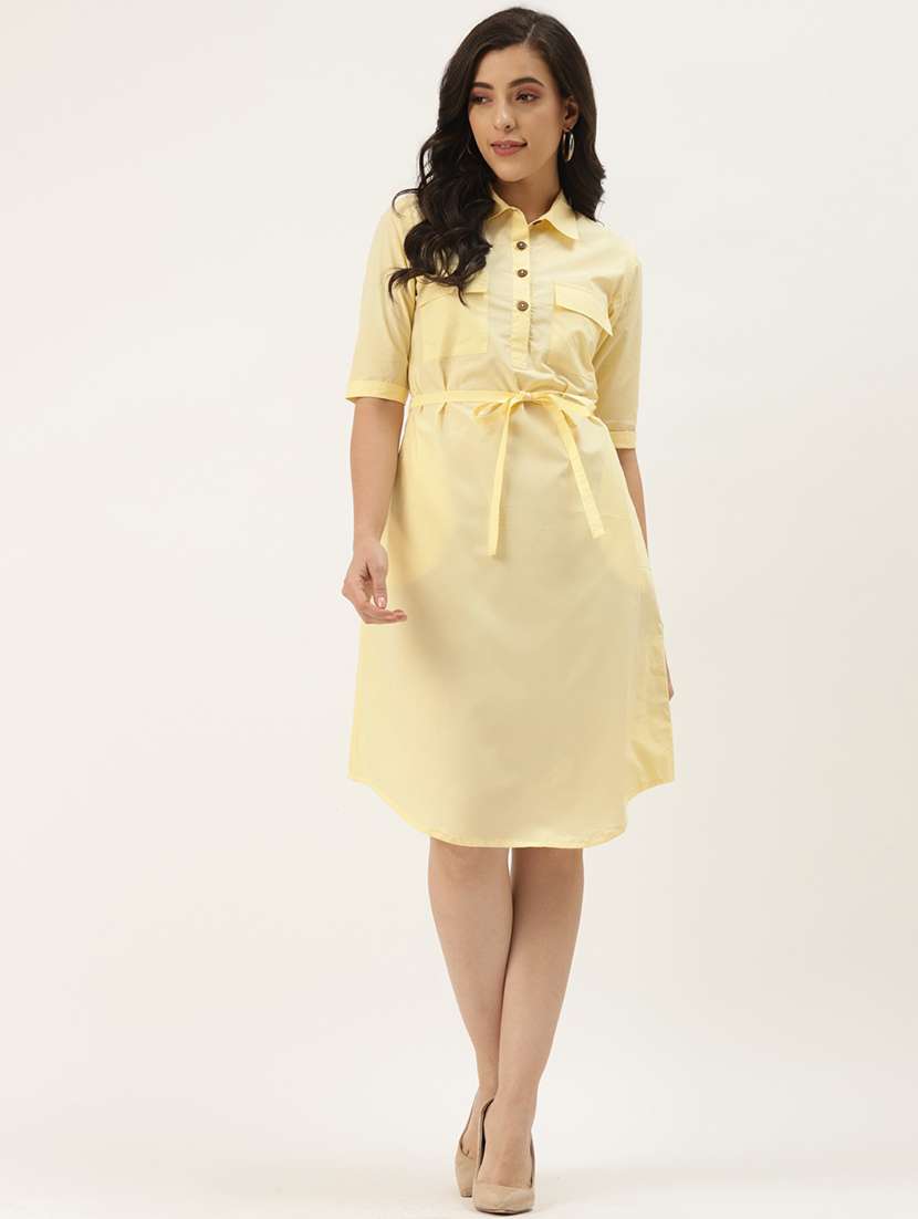women solid collared a-line dress - 21741734 -  Standard Image - 1