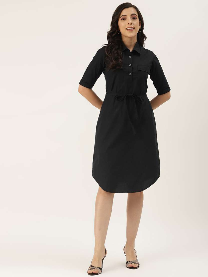 black cotton blend aline dress