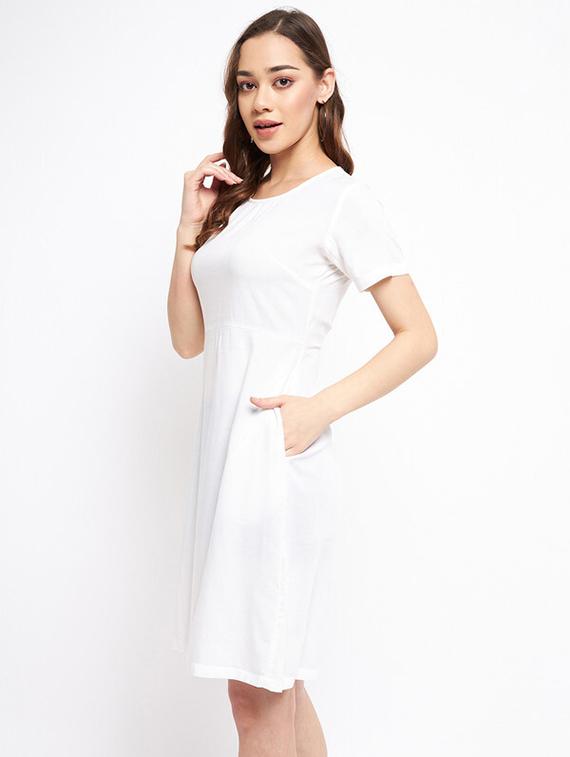 women solid round neck a-line dress - 21741744 -  Standard Image - 1