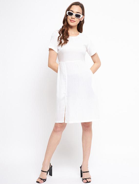 women solid round neck a-line dress - 21741744 - Standard Image - 4
