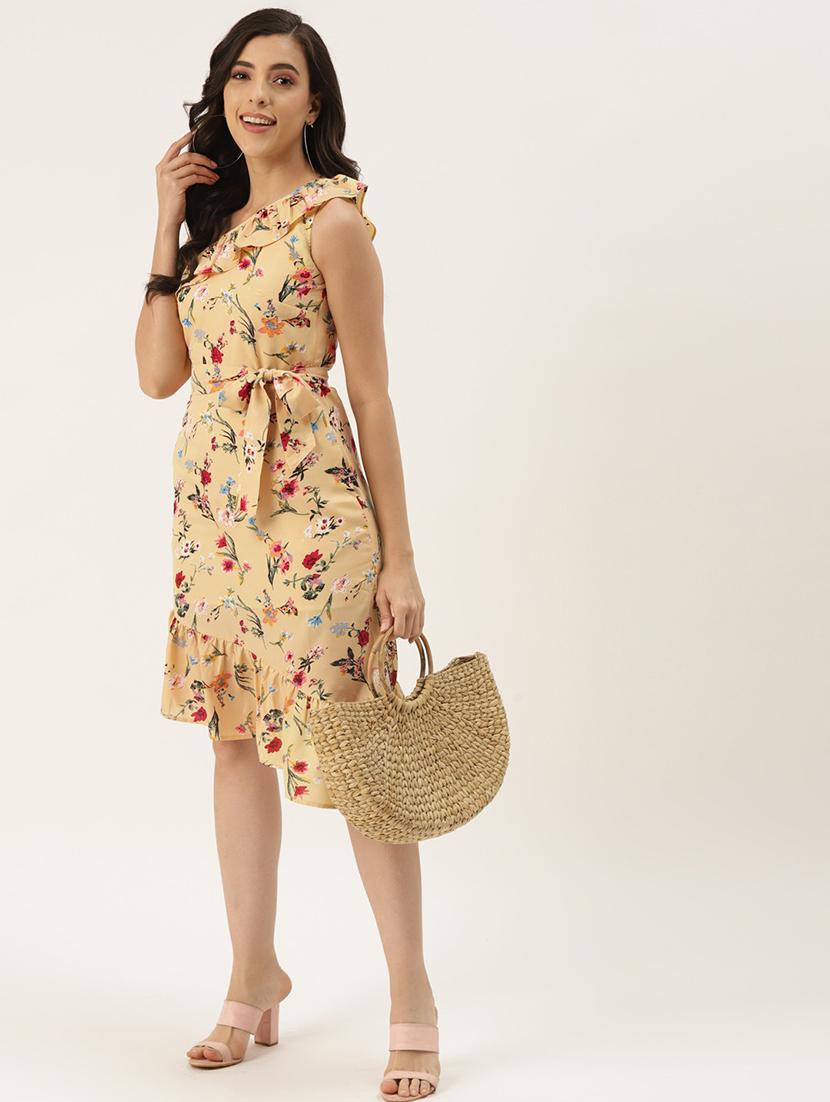 women printed single shoulder asymmetric tiered dress - 21741764 - Standard Image - 1