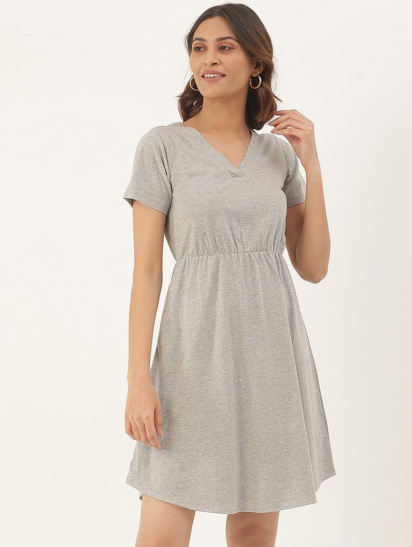 women solid short sleeves fit & flare dress - 21741780 -  Zoom Image - 0