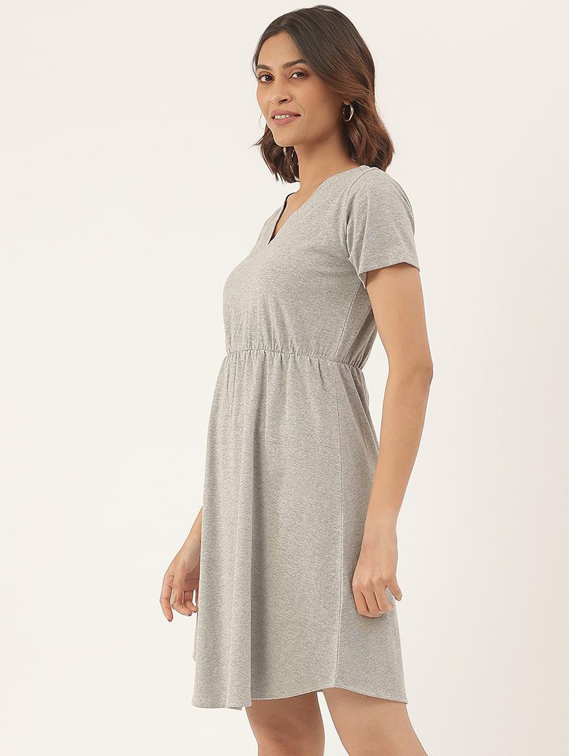 women solid short sleeves fit & flare dress - 21741780 -  Standard Image - 1