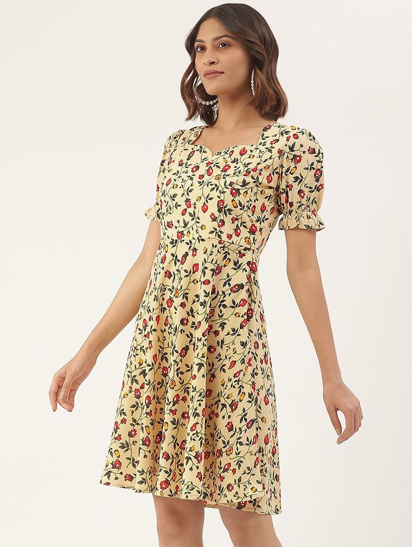 women floral print puff sleeves a-line dress - 21741788 - Standard Image - 1