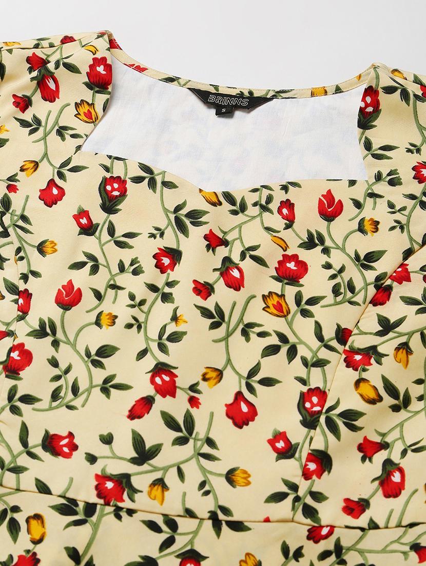 women floral print puff sleeves a-line dress - 21741788 - Standard Image - 4