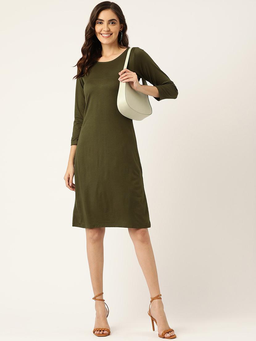 women solid round neck a-line dress - 21741806 -  Standard Image - 1
