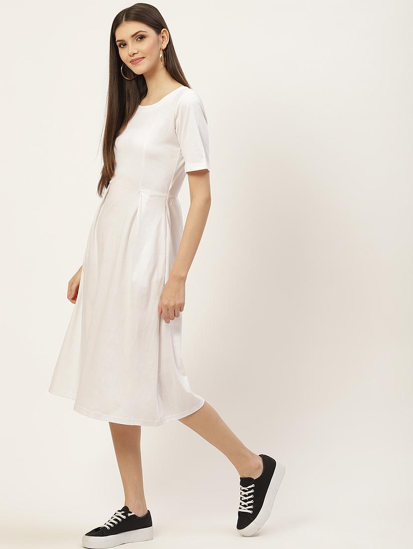 women solid short sleeves a-line dress - 21741807 -  Standard Image - 1