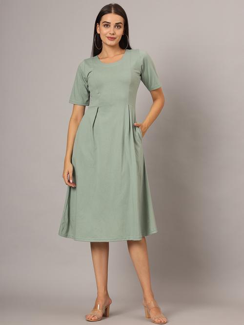 women solid short sleeves a-line dress - 21741808 - Standard Image - 0