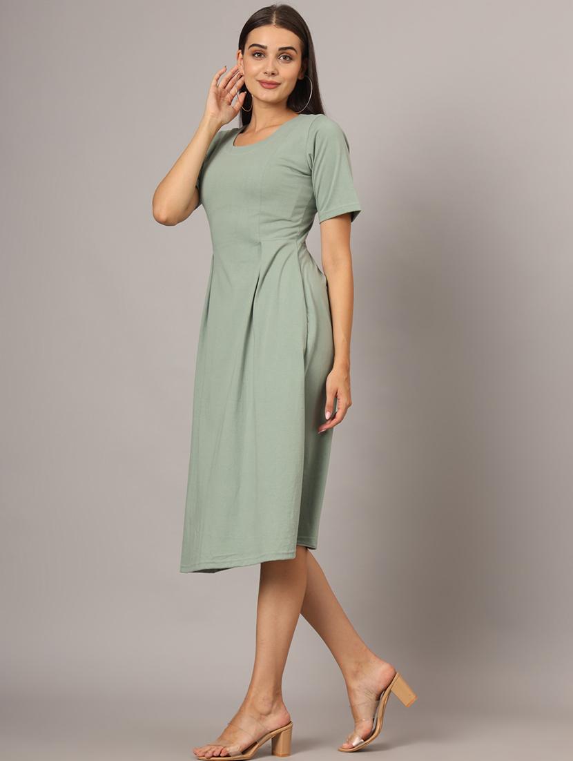 women solid short sleeves a-line dress - 21741808 - Standard Image - 1