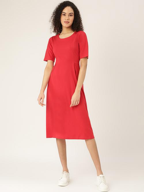 women solid round neck a-line dress - 21741809 - Standard Image - 0