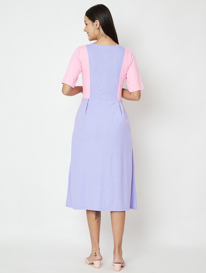 women color blocked round neck a-line dress - 21741814 - Standard Image - 4