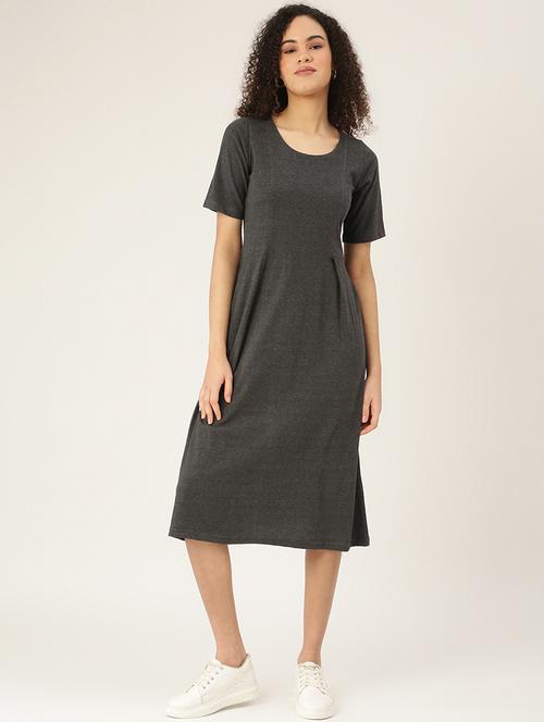 women solid round neck a-line dress - 21741816 - Standard Image - 0
