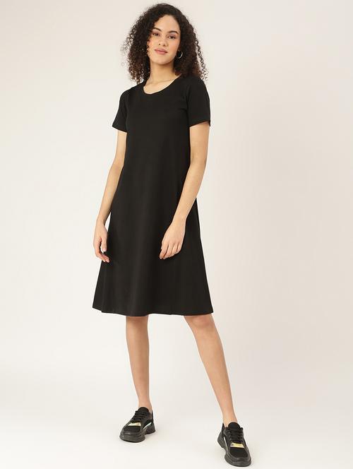 women solid round neck a-line dress - 21741817 - Standard Image - 0
