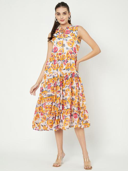 women printed tie up neck tiered dress - 21741822 -  Standard Image - 0