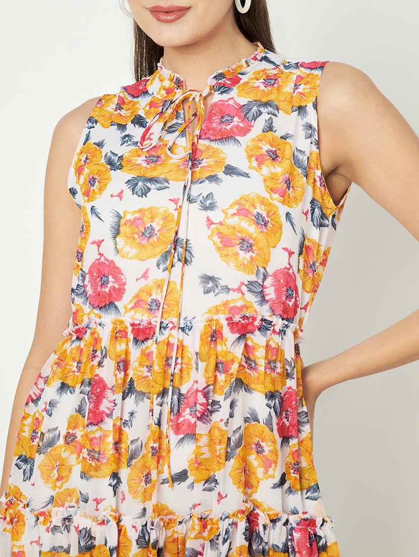 women printed tie up neck tiered dress - 21741822 - Standard Image - 4