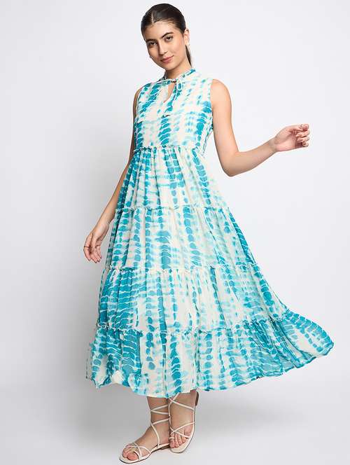 women tie & dye sleeveless tie up neck tiered dress - 21741823 -  Standard Image - 0