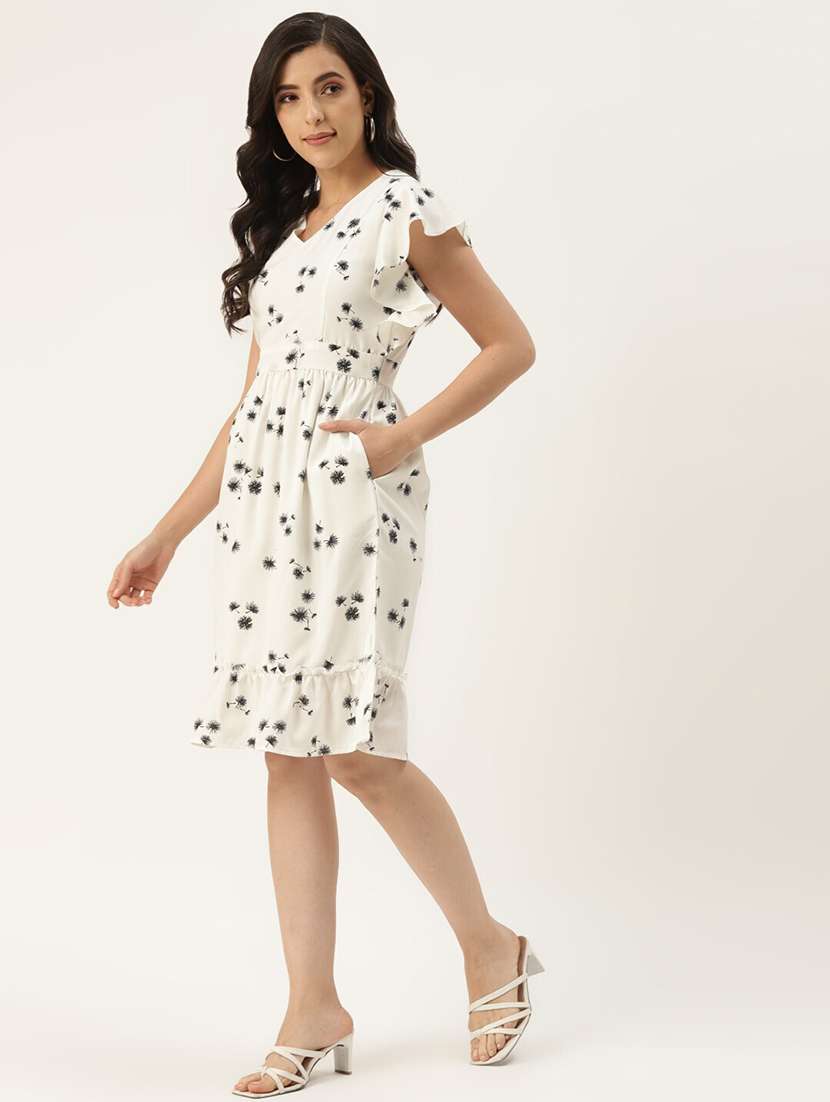 women printed flute sleeves tiered dress - 21741841 -  Standard Image - 1