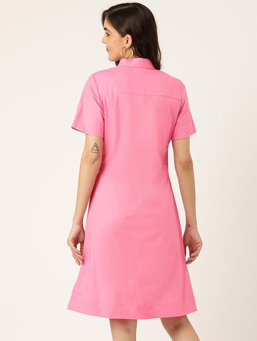 women solid collared short sleeves shirt dress - 21741844 - Standard Image - 1
