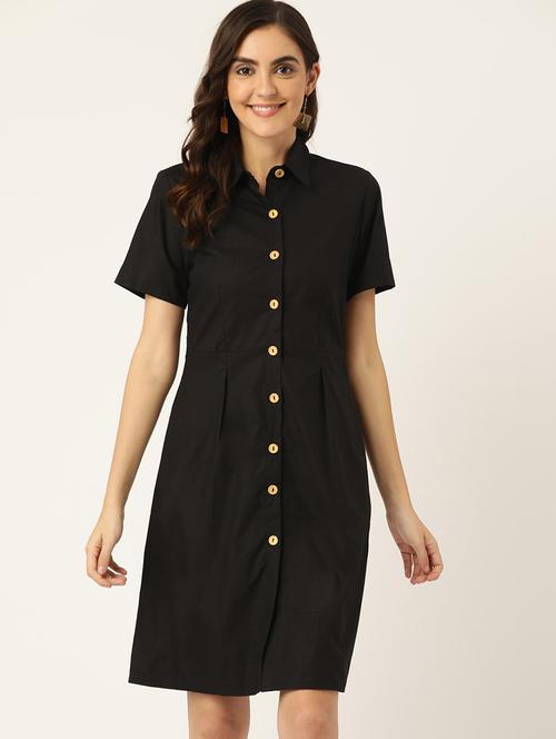 women solid collared short sleeves shirt dress - 21741847 - Standard Image - 0