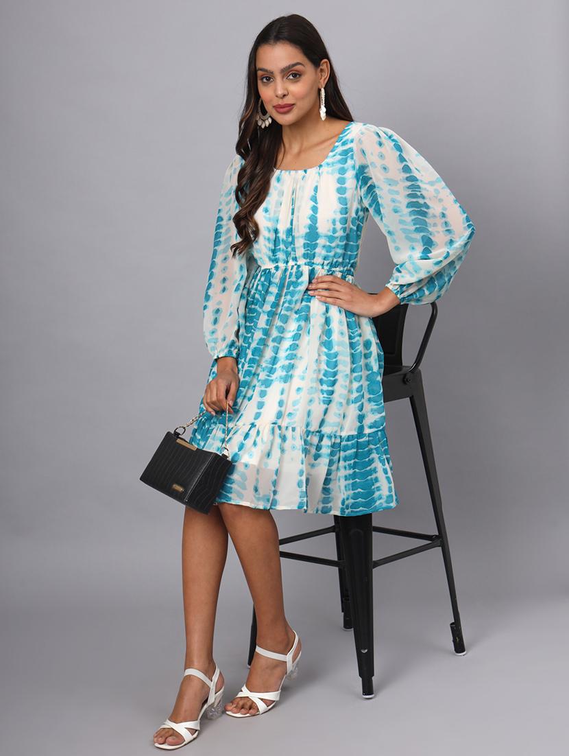 women tie & dye puff sleeves tiered dress - 21741849 -  Standard Image - 1