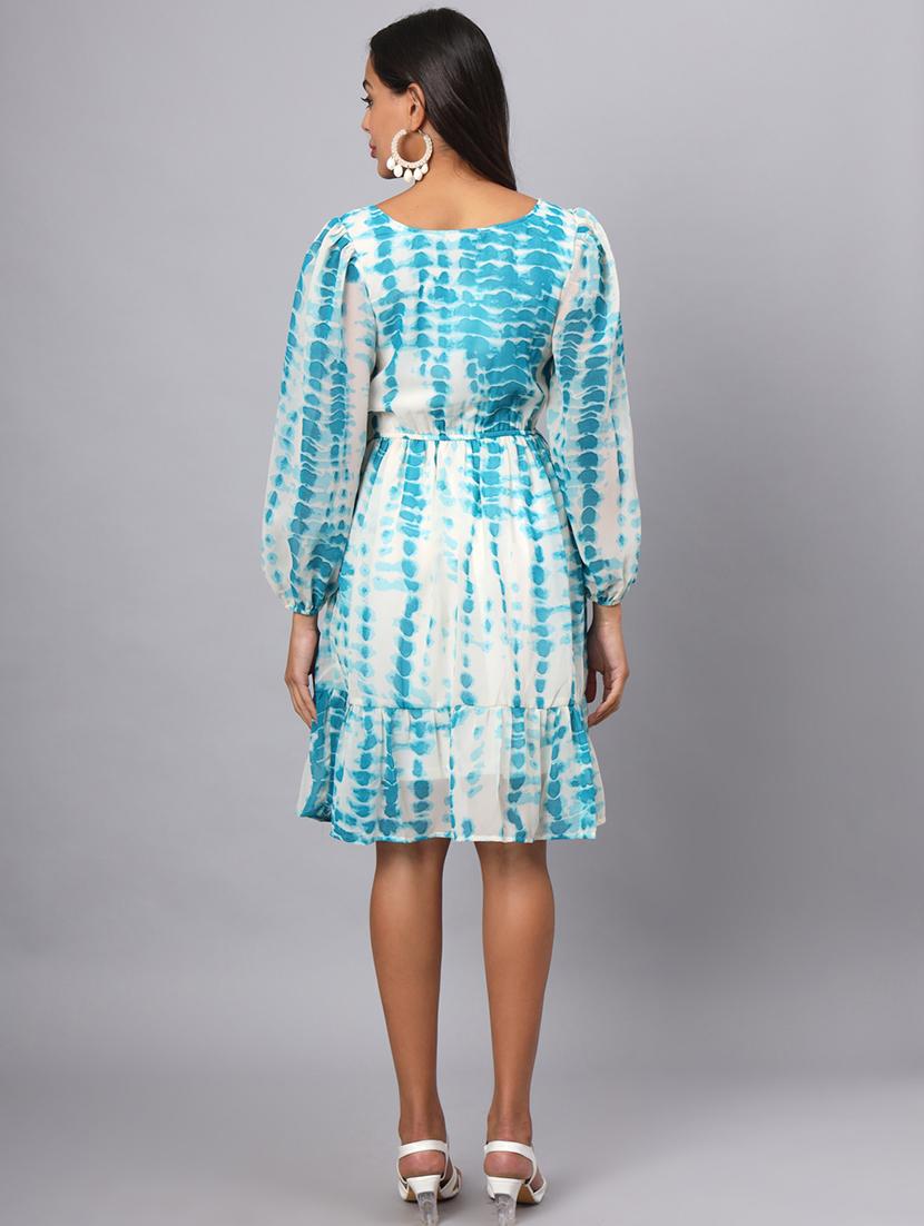 women tie & dye puff sleeves tiered dress - 21741849 - Standard Image - 4