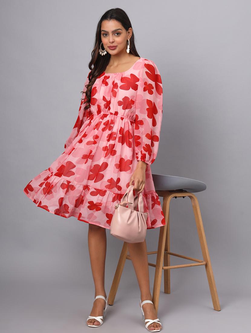 women floral print puff sleeves tiered dress - 21741850 - Standard Image - 1