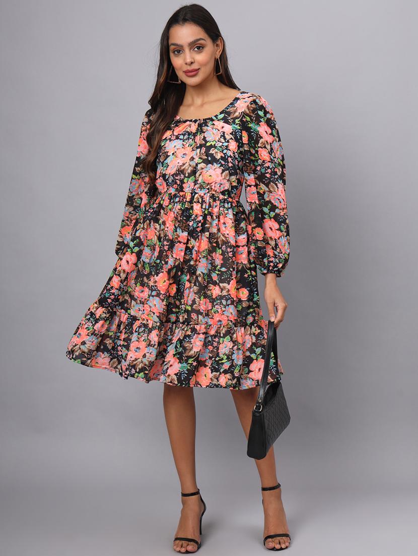 women floral print puff sleeves tired dress - 21741851 - Standard Image - 1