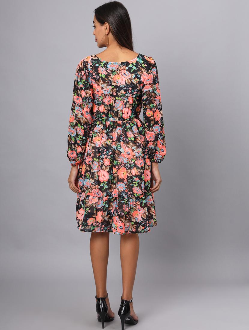 women floral print puff sleeves tired dress - 21741851 - Standard Image - 4