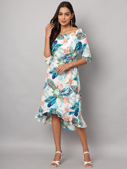 women printed boat neck asymmetric dress - 21741864 - Standard Image - 0