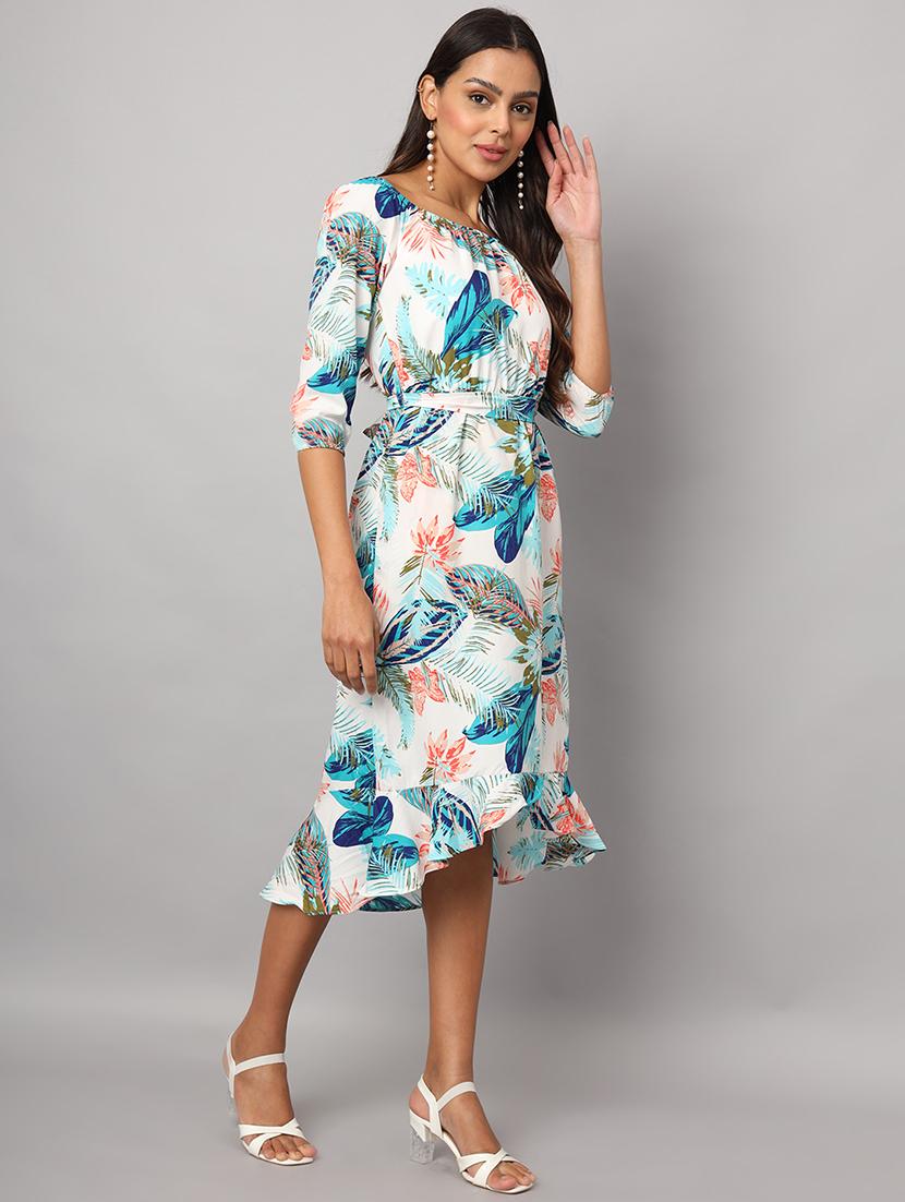 women printed boat neck asymmetric dress - 21741864 - Standard Image - 1