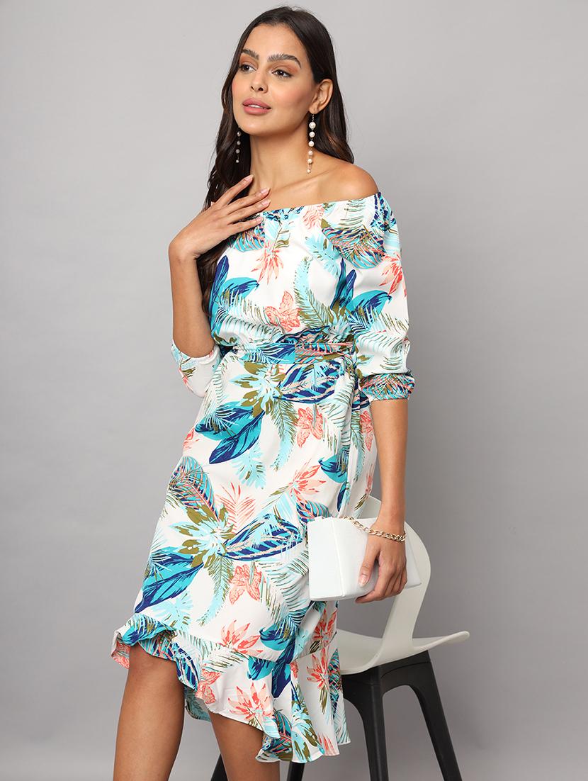 women printed boat neck asymmetric dress - 21741864 - Standard Image - 4