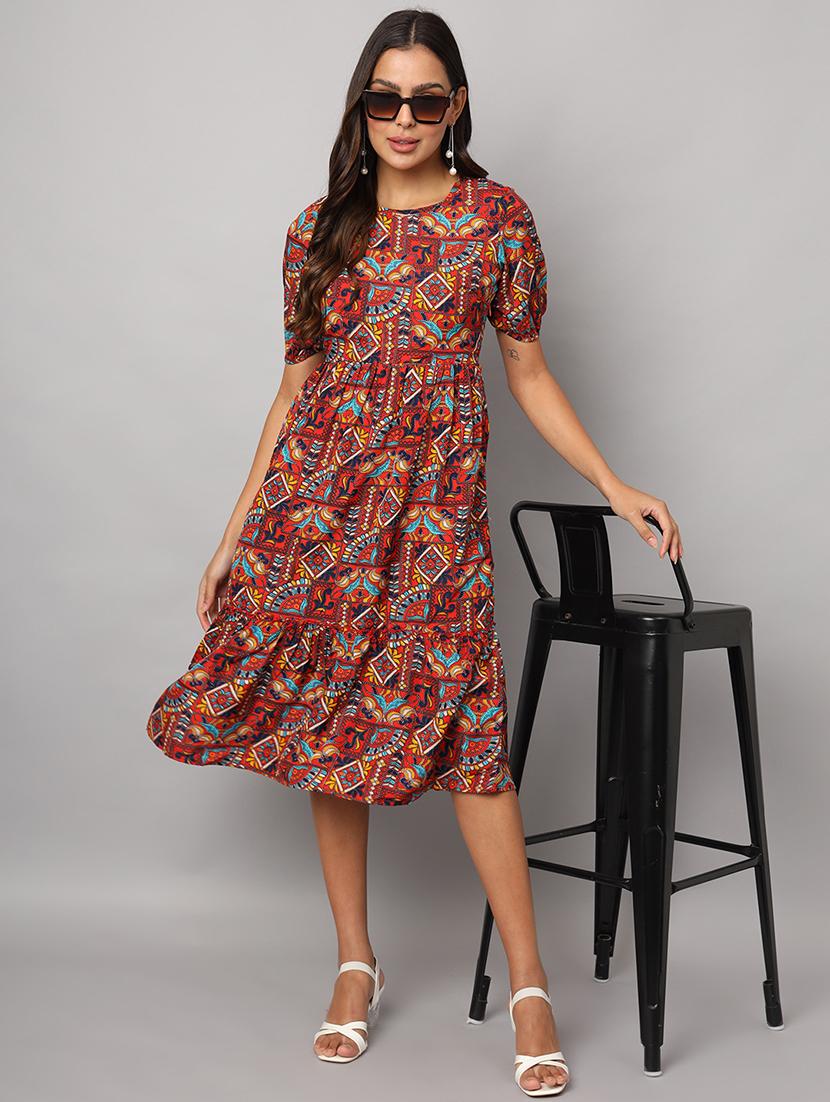 women solid round neck tiered dress - 21741871 -  Standard Image - 1