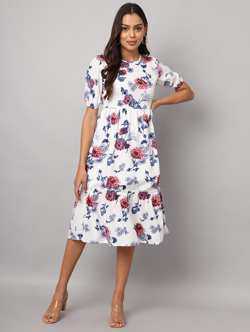 women floral print puff sleeves tiered dress - 21741872 -  Standard Image - 1