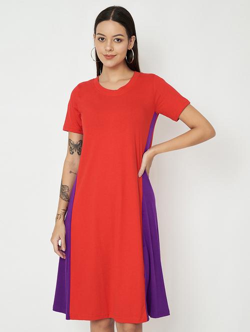 women color blocked round neck a-line dress - 21741876 -  Standard Image - 0