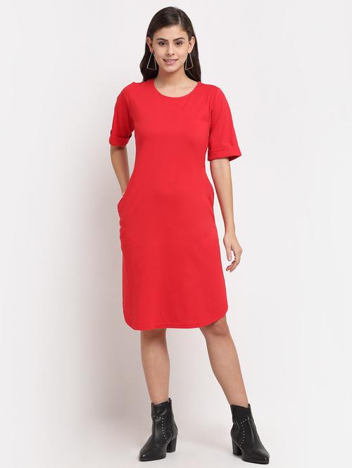 women solid round neck t-shirt dress - 21741895 -  Standard Image - 0
