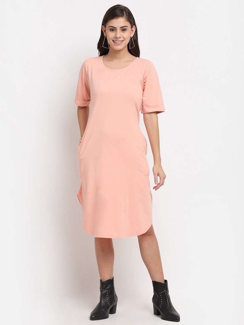 women solid round neck t-shirt dress - 21741896 - Zoom Image - 0