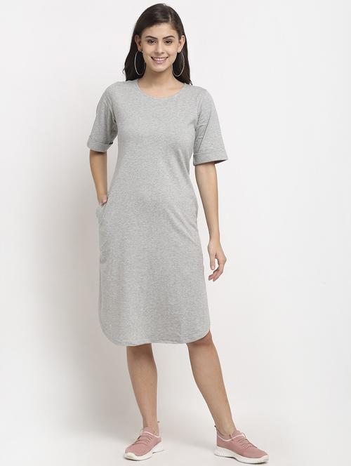 women solid round neck t-shirt dress - 21741897 -  Standard Image - 0