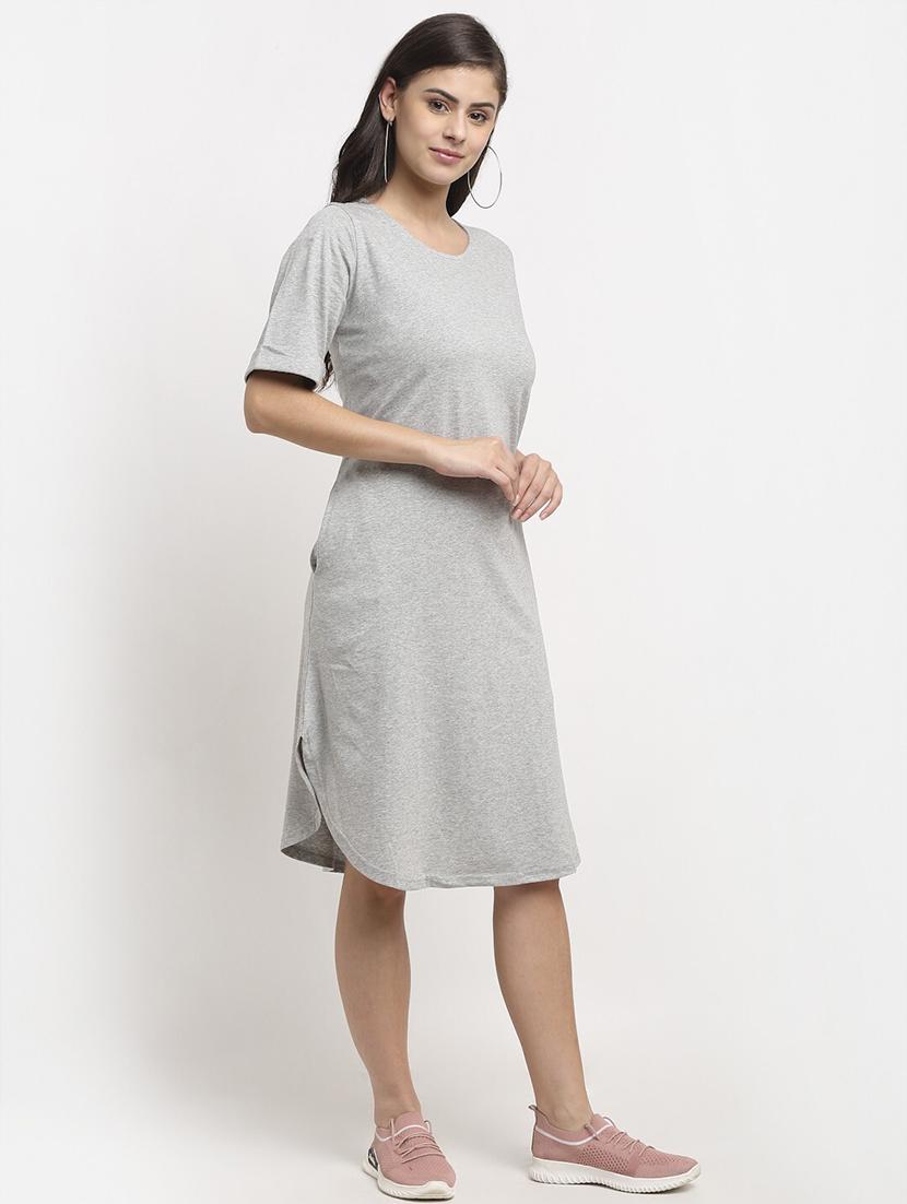 women solid round neck t-shirt dress - 21741897 - Standard Image - 1