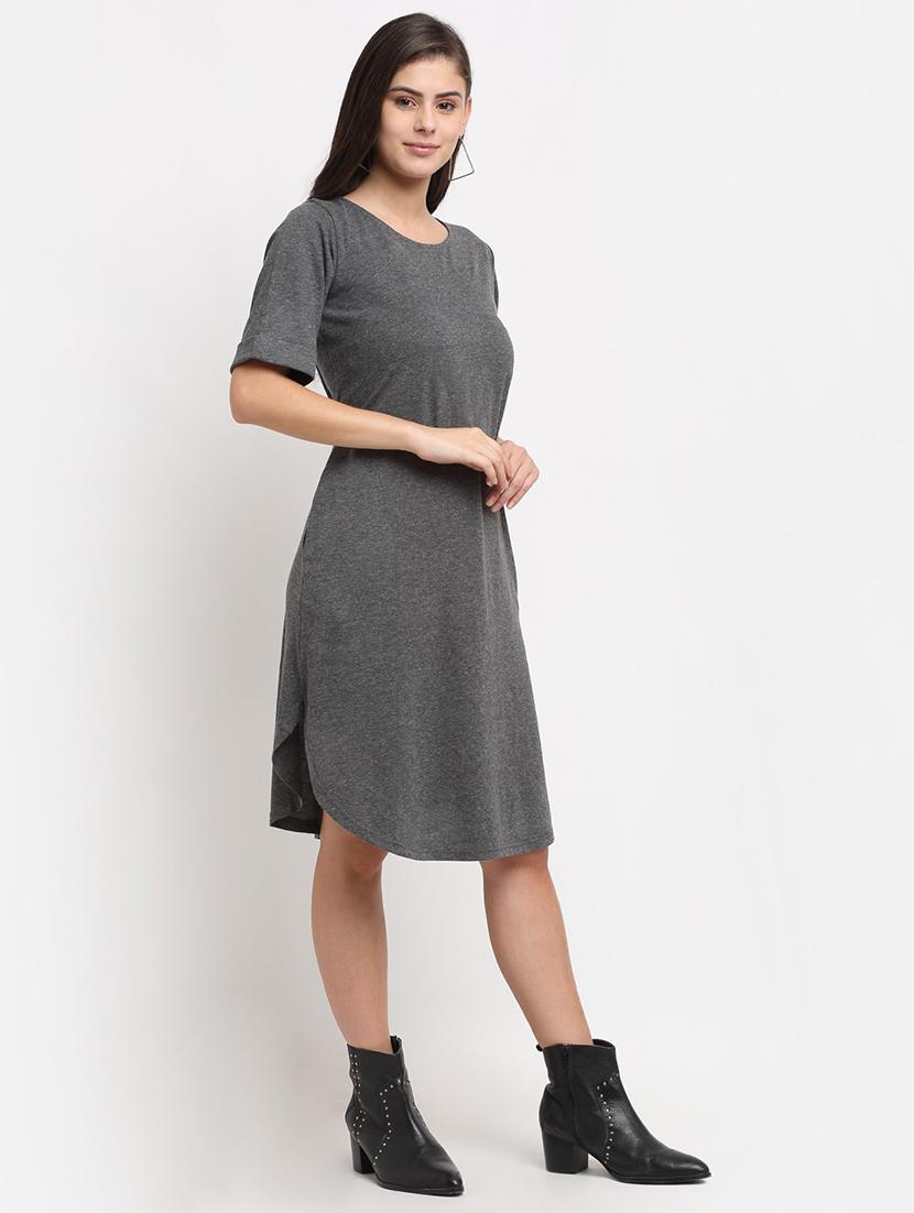 women solid round neck a-line dress - 21741898 - Standard Image - 1