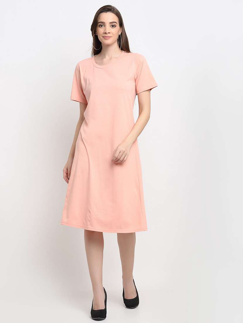 women solid short sleeves a-line dress