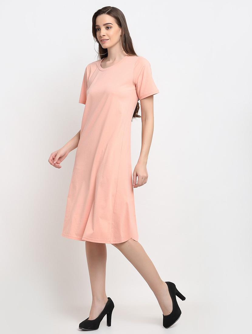 women solid short sleeves a-line dress - 21741907 - Standard Image - 1