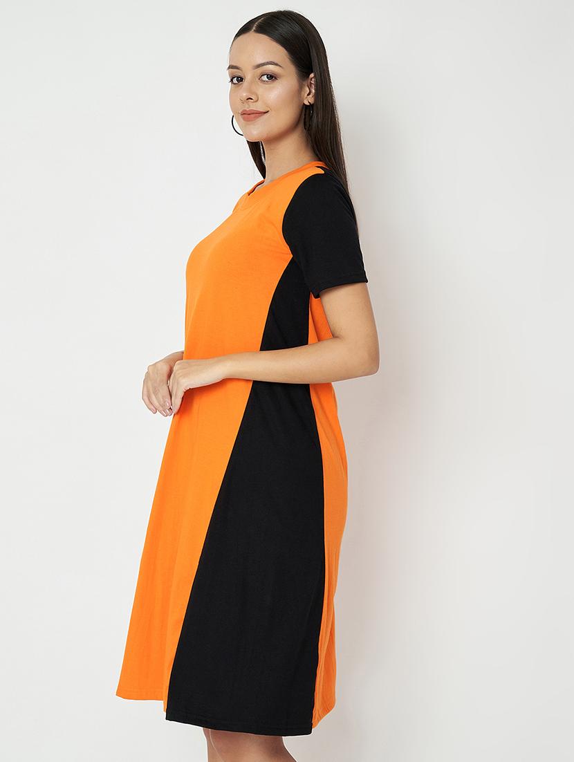women color blocked round neck a-line dress - 21741908 -  Standard Image - 1