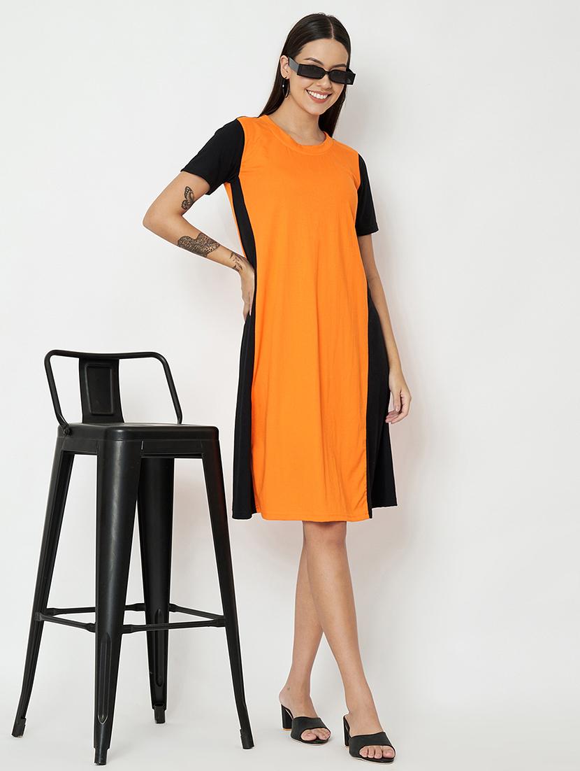women color blocked round neck a-line dress - 21741908 - Standard Image - 4
