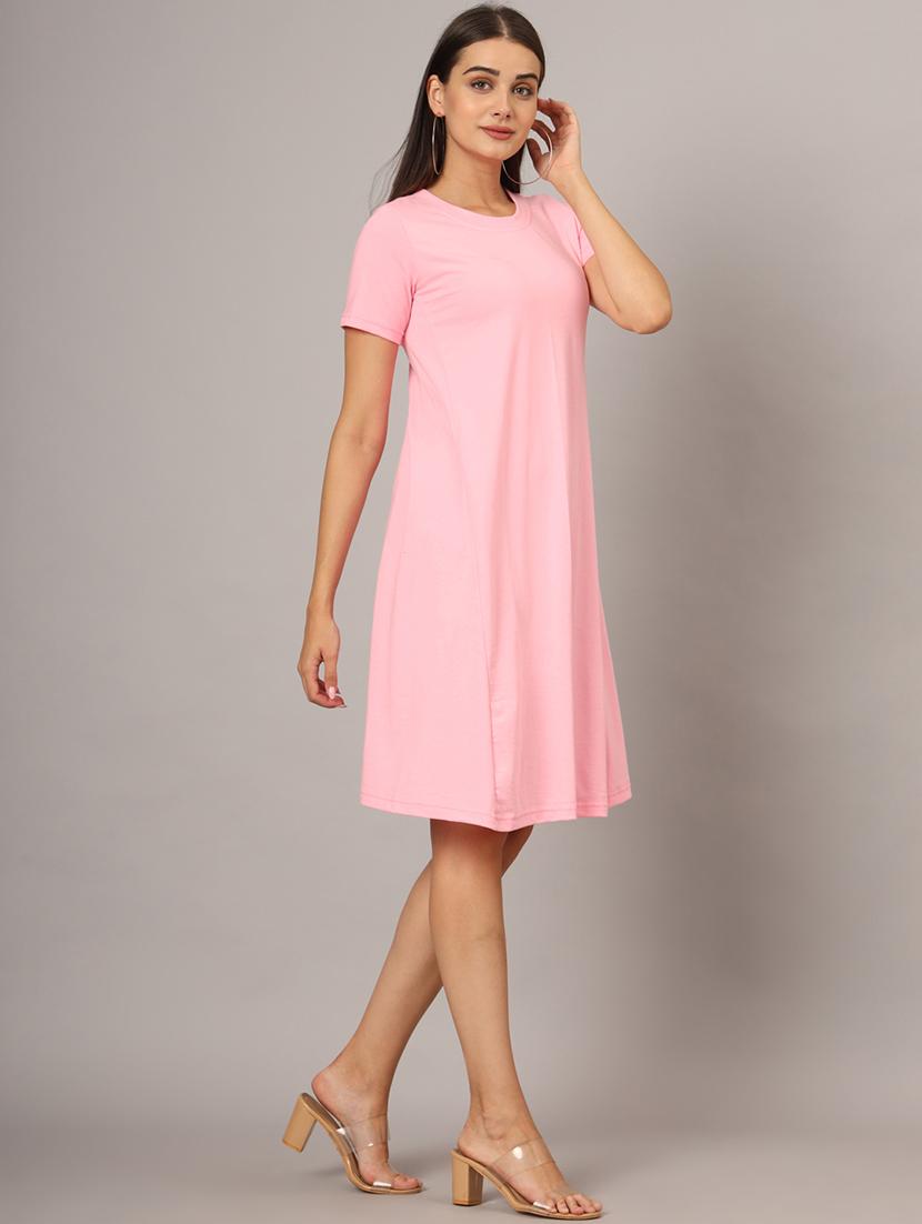 women solid round neck a-line dress - 21741909 -  Standard Image - 1