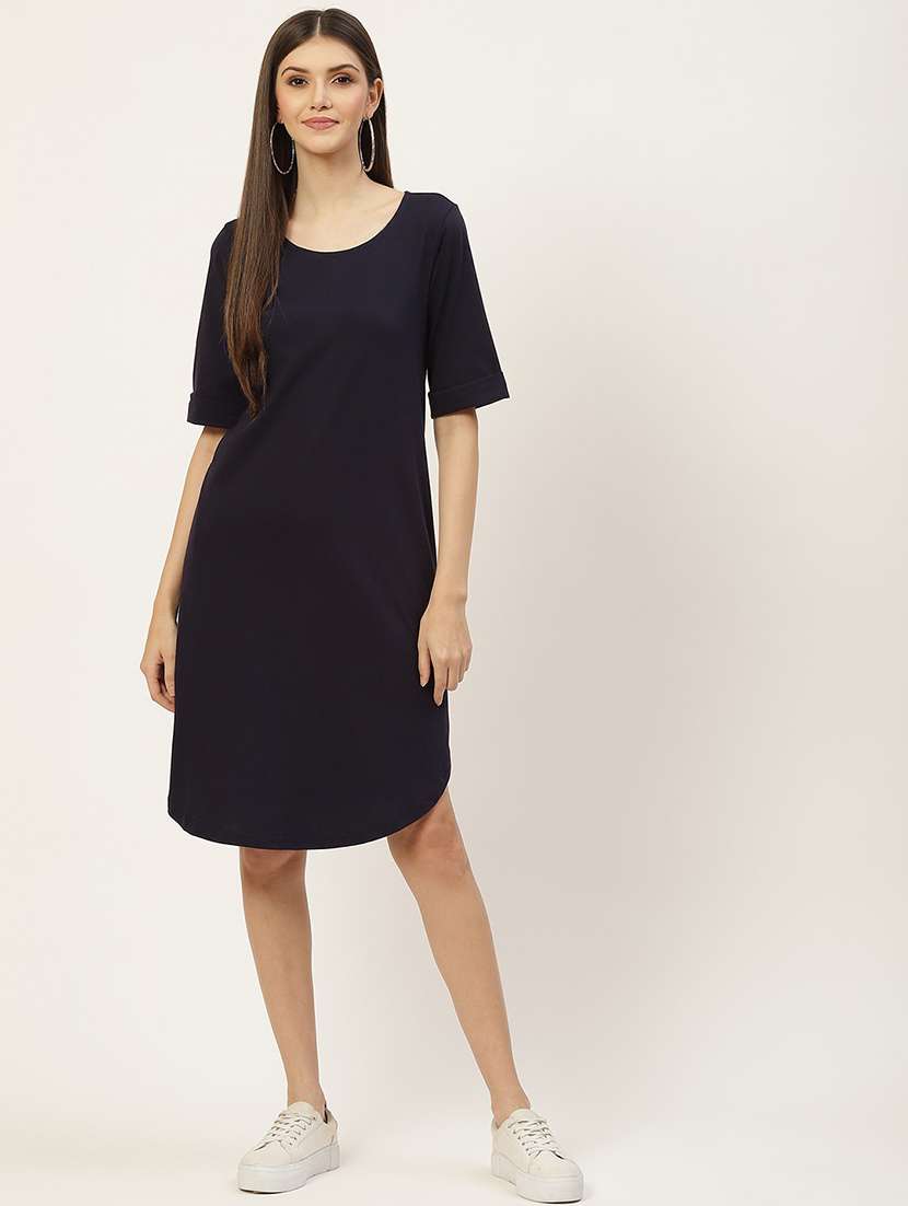 women solid round neck t-shirt dress