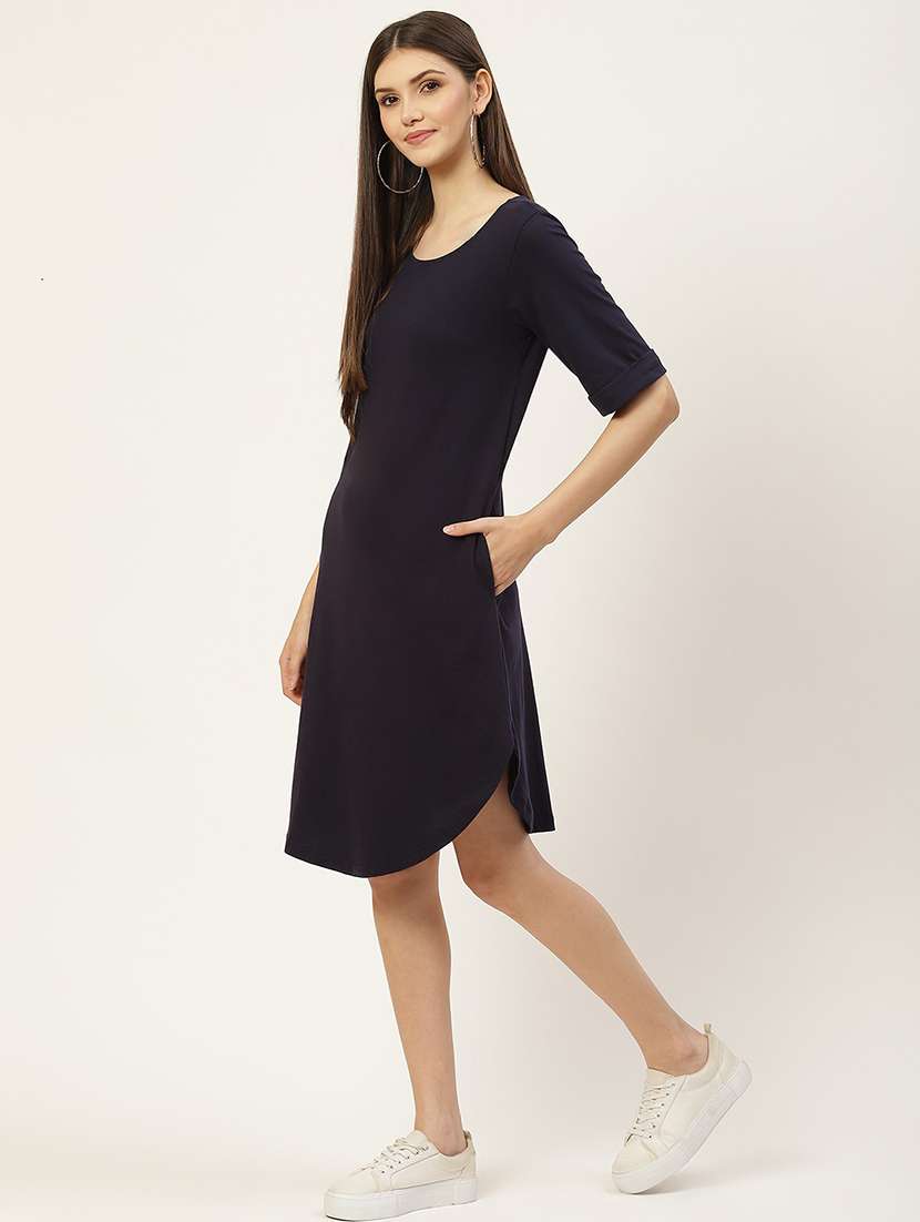 women solid round neck t-shirt dress - 21741922 -  Standard Image - 1
