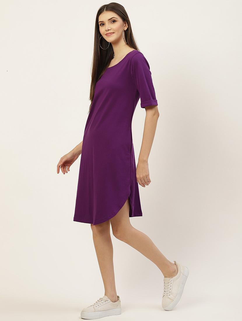 women solid round neck t-shirt dress - 21741923 -  Standard Image - 1