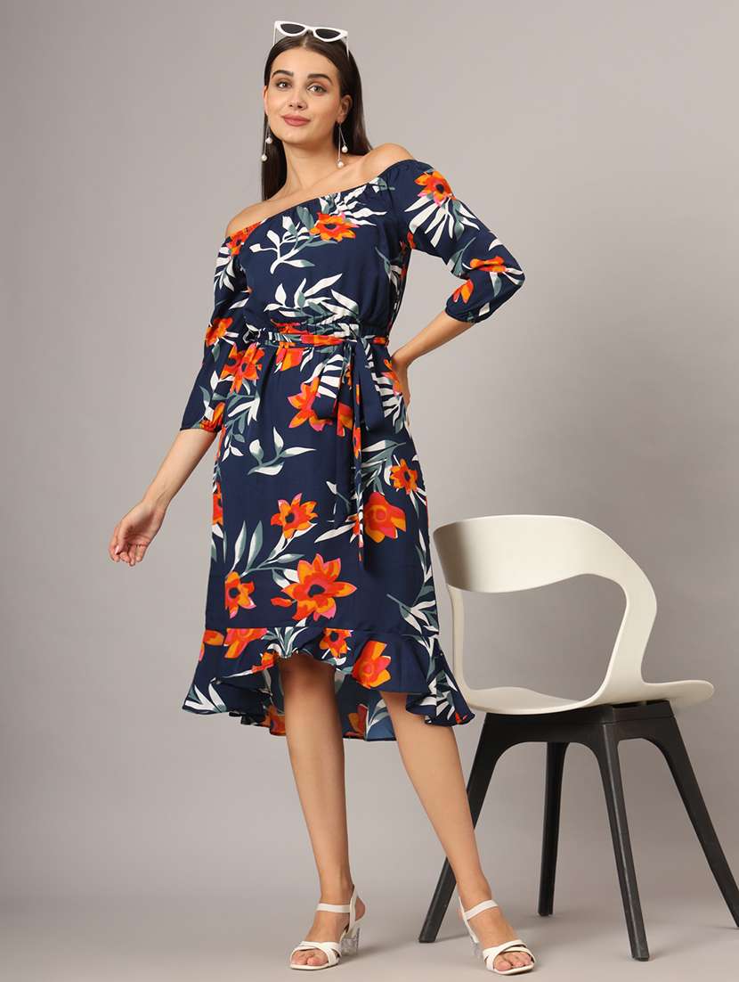women printed off shoulder high low dress - 21741928 -  Zoom Image - 0