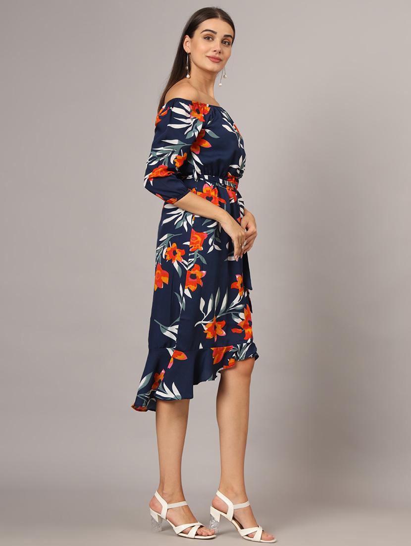women printed off shoulder high low dress - 21741928 -  Standard Image - 1