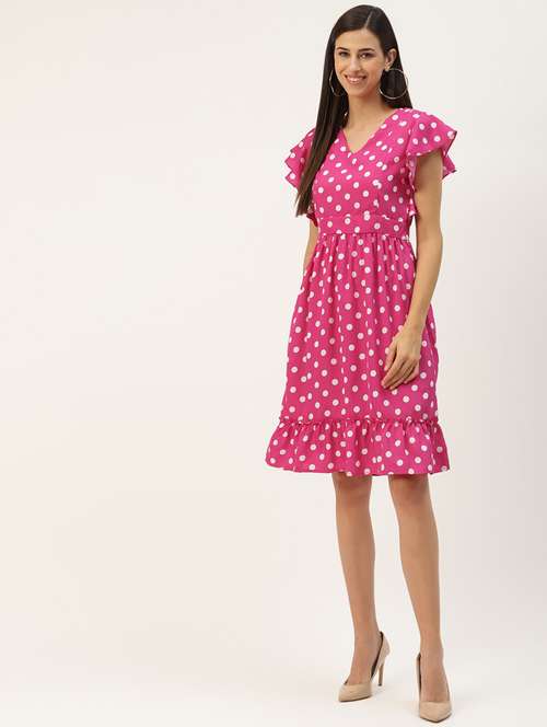 women polka doted ruffled sleeves a-line dress - 21741932 -  Standard Image - 0